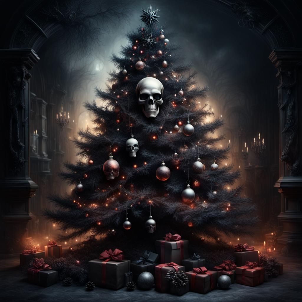 Dark Academia Christmas Tree with Santa Skull