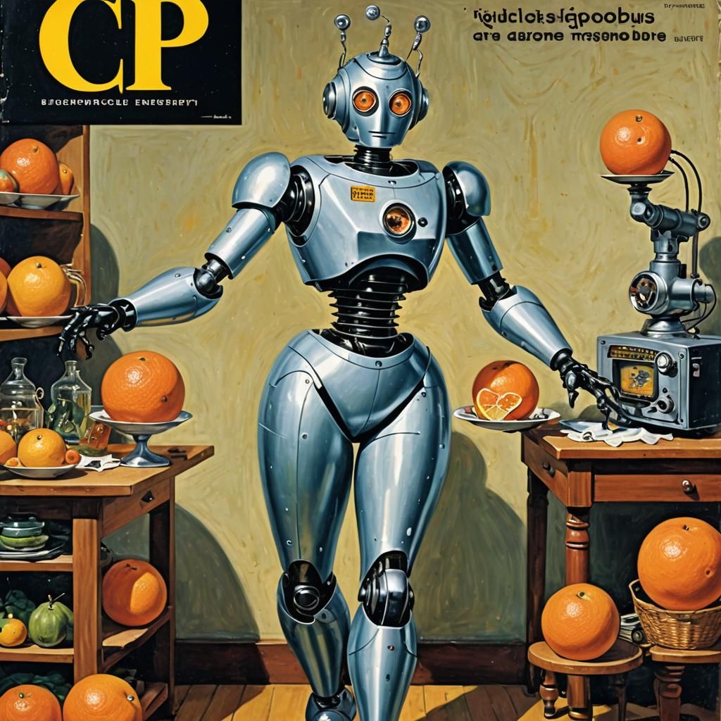 1950s Sci-Fi Robot with Grapefruit Features