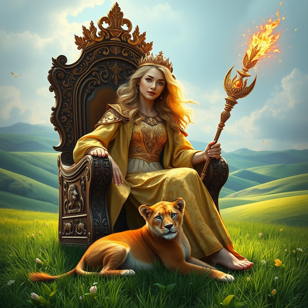 Queen on Throne with Fire Wand, Digital Art