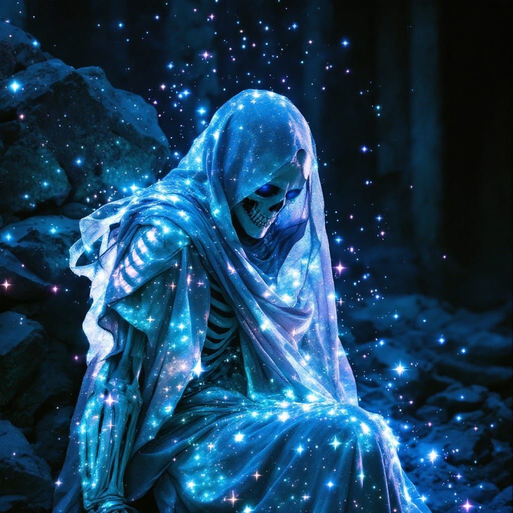 Skeletal Warrior Radiates Ethereal Glow in Forgotten Ruins