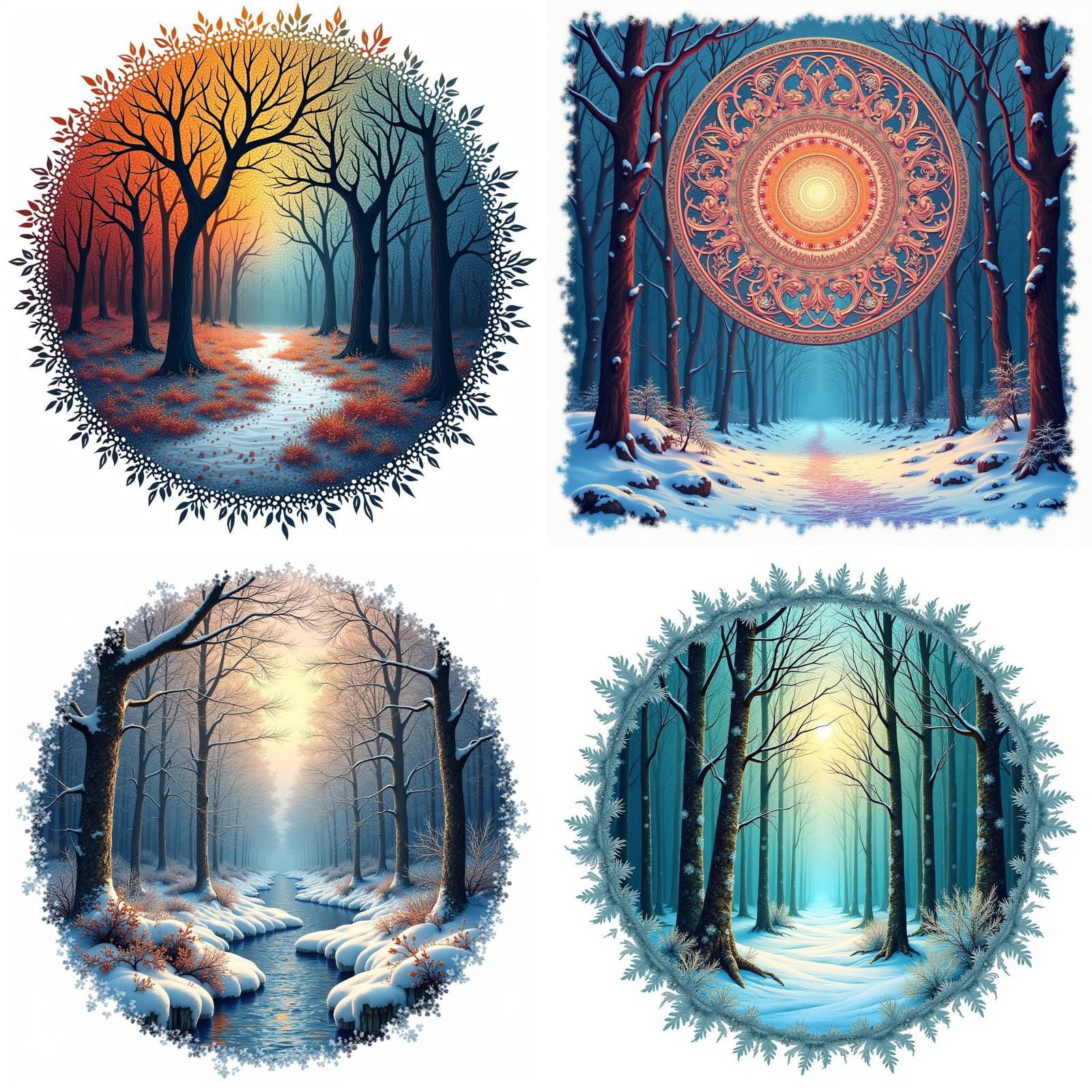 Vivid Winter Forest Filigree Circle Design