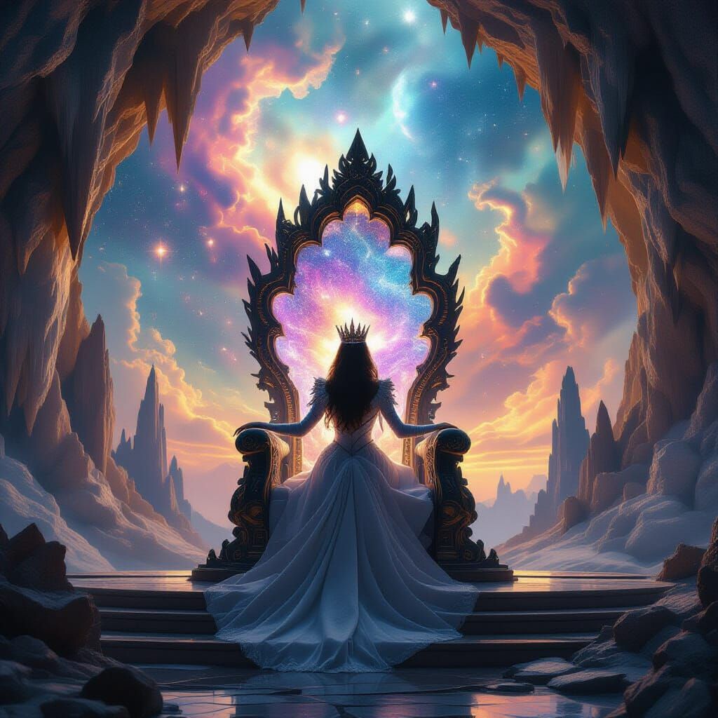 Queen on Geode Throne Gazing at Nebula