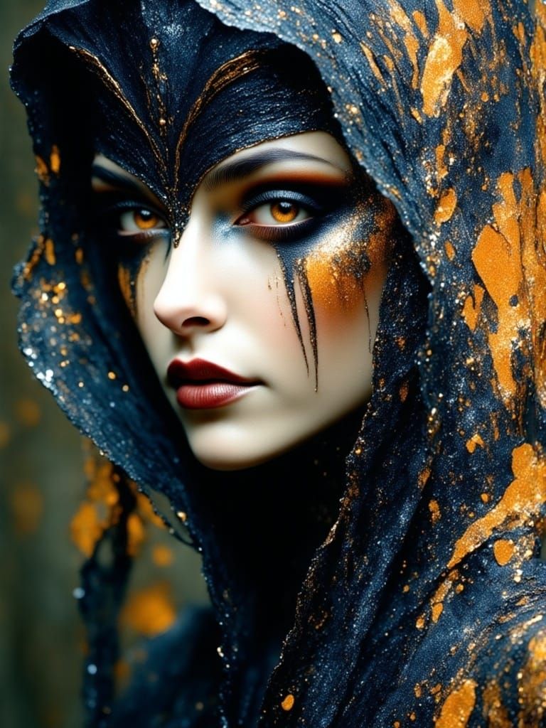 Gothic Portrait of a Woman with Cracked Porcelain Skin