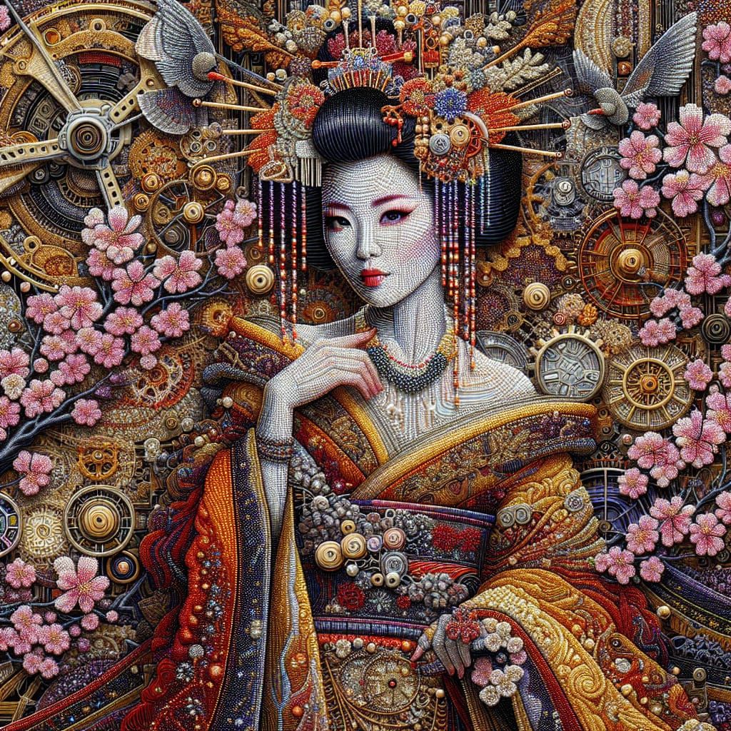 Steampunk Geisha in String Art Beadwork
