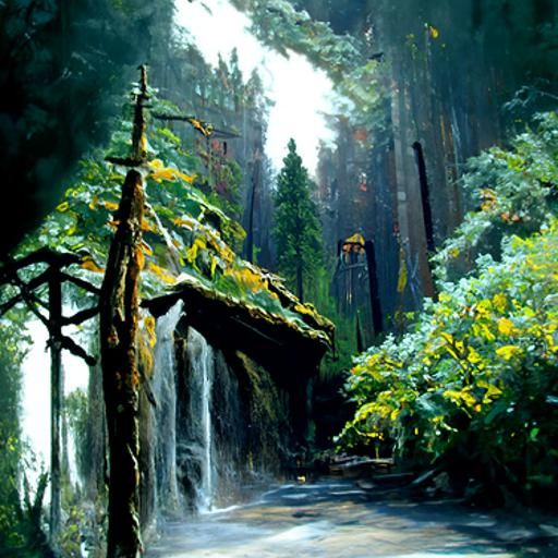 Oregon Forest Oil Painting by James Gurney Style