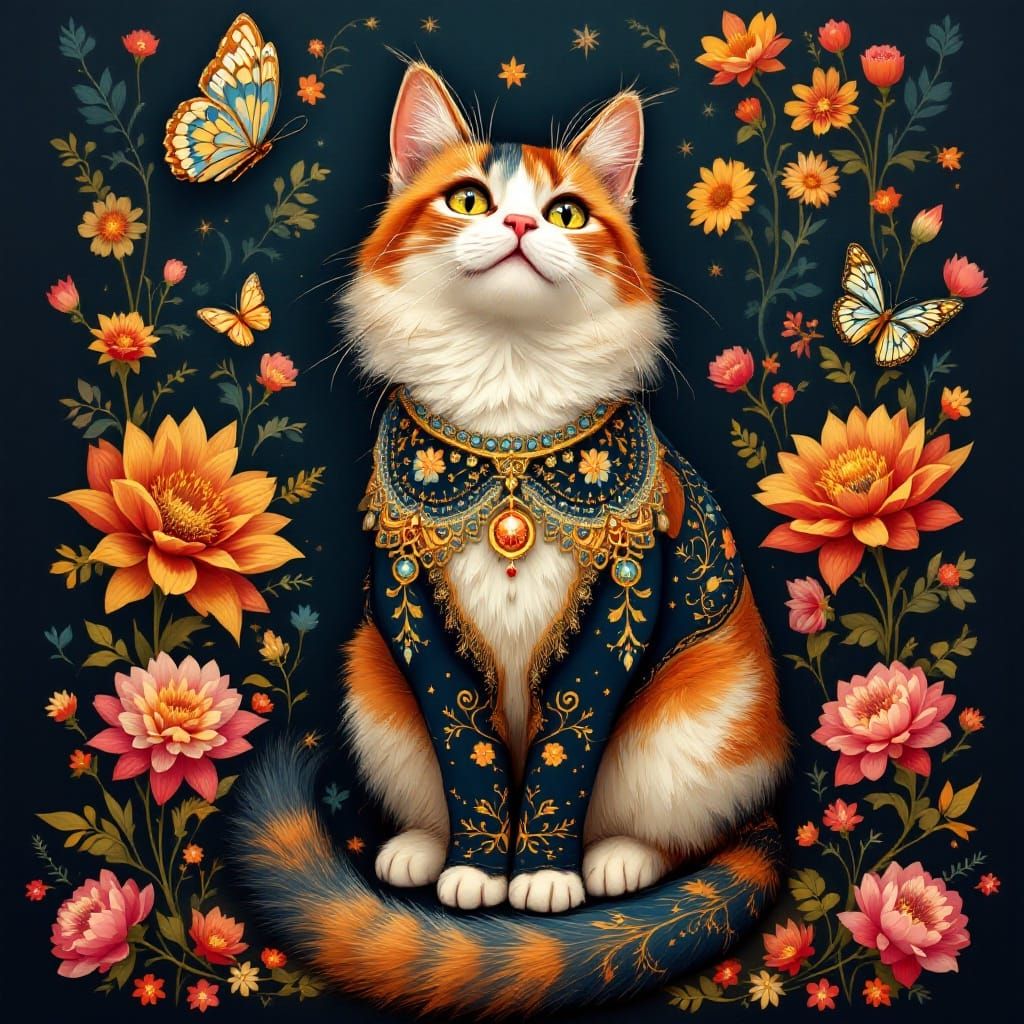Elegant Cat in Vibrant Rangoli Pattern