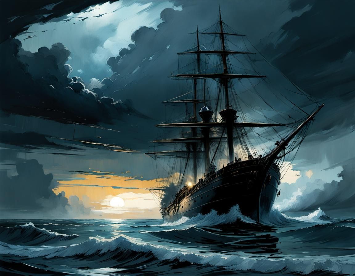 Old Sailor on Stormy Seas: Digital Illustration