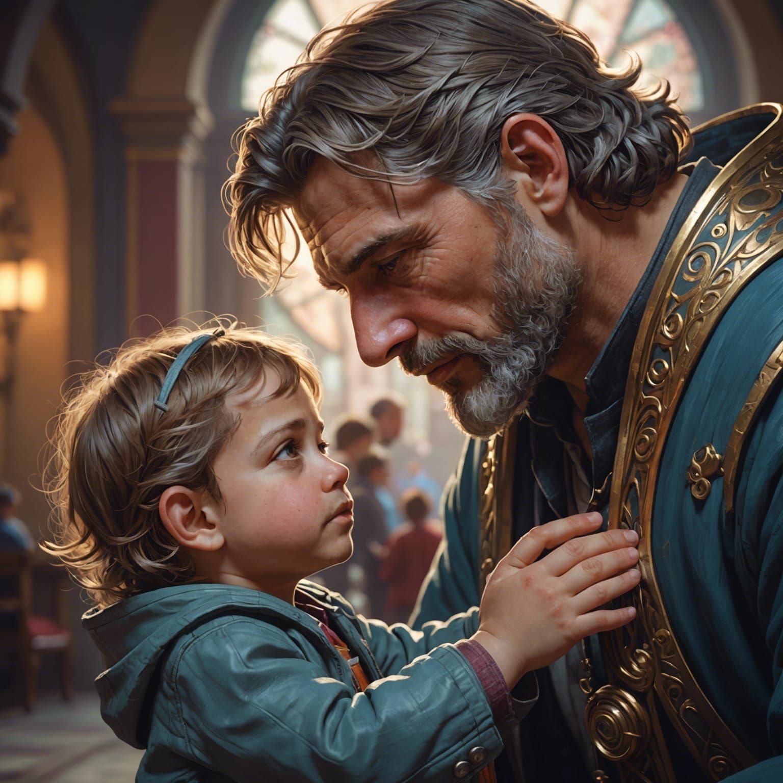 Toddler and Father Portrait in Digital Art Style