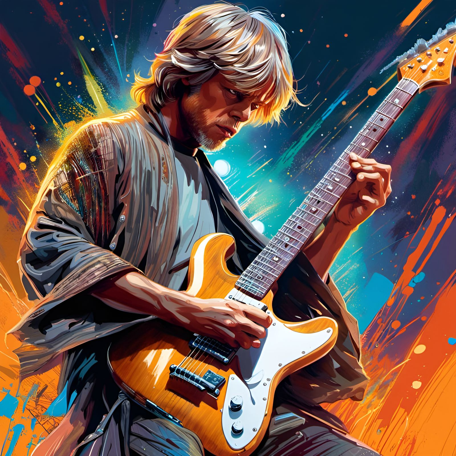 Luke Skywalker Plays Guitar in Digital Art Style