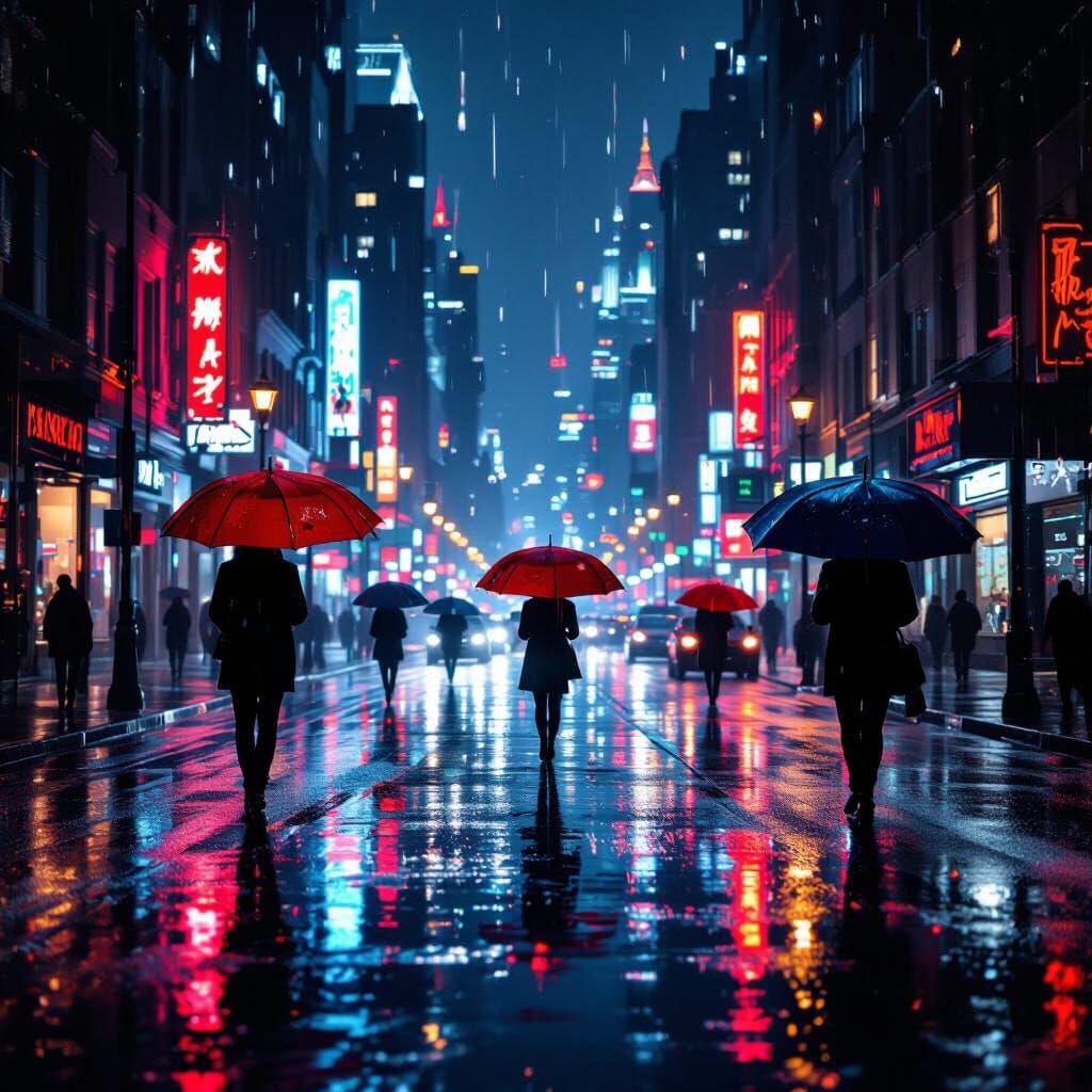 Neon City Street at Night in Cinematic Style