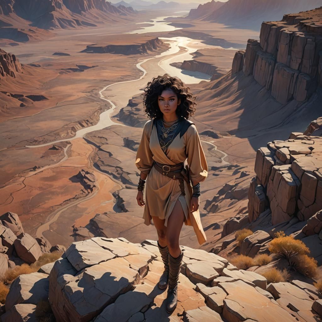 Fantasy Girl on Barren Terrain: Matte Painting Style