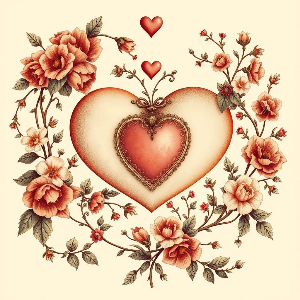 Romantic Victorian-Inspired Valentine's Day Card in Whimsica...