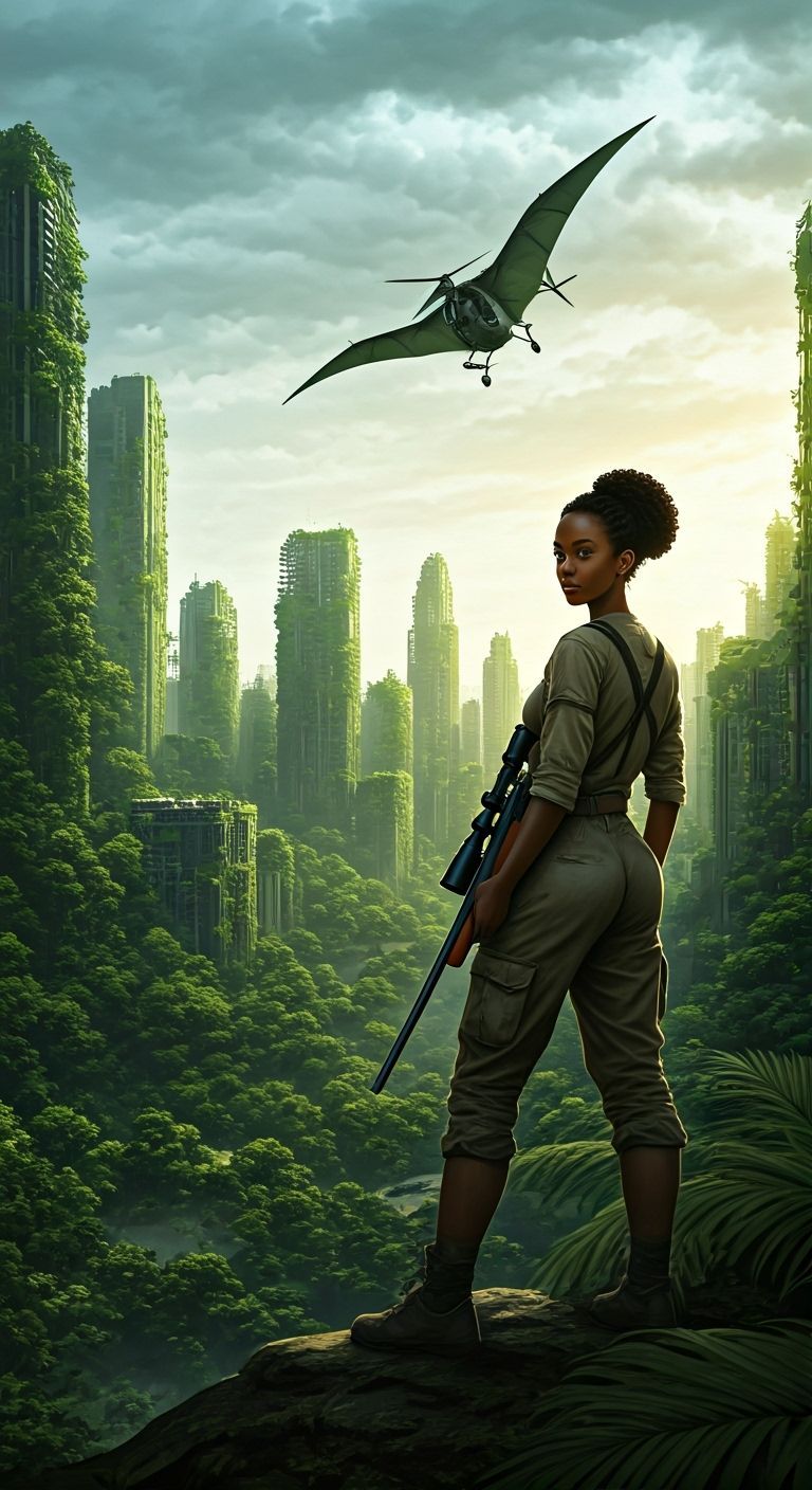 Pteropter Over Jungle City, Blending Dynamic Art Styles