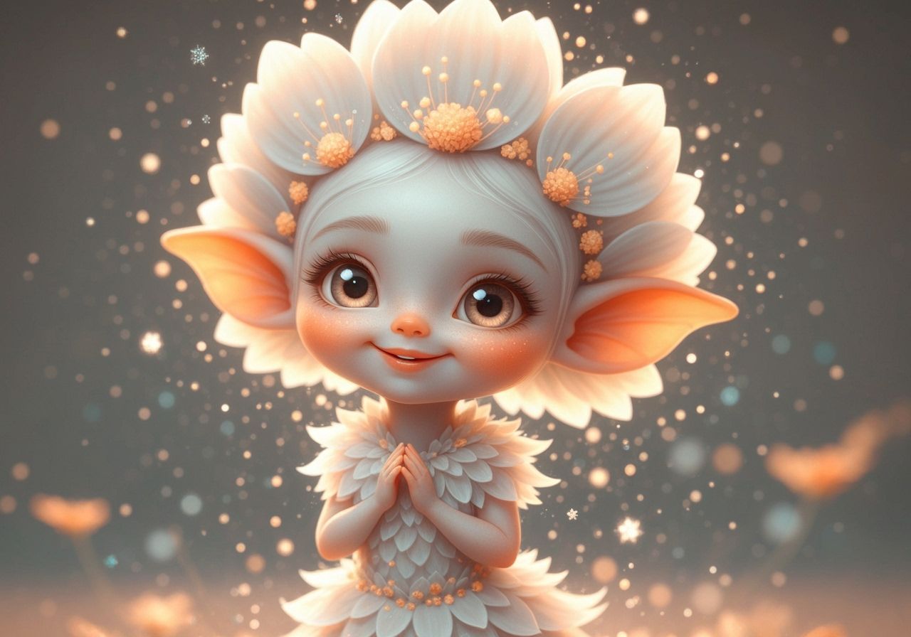 Smiling Floral Creature in Ethereal Style