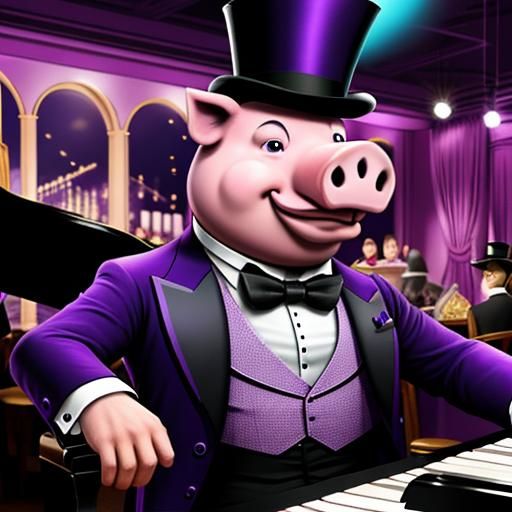Purple Pig Plays Piano in Jazz Club