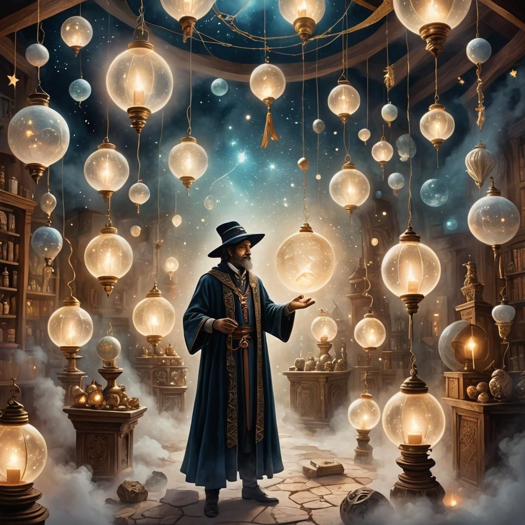 Mystical Magician in Astral Magic Shop Illustration