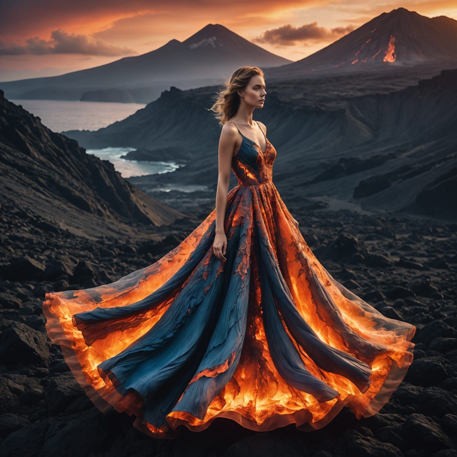 Volcanic Woman in a Maximalist Landscape