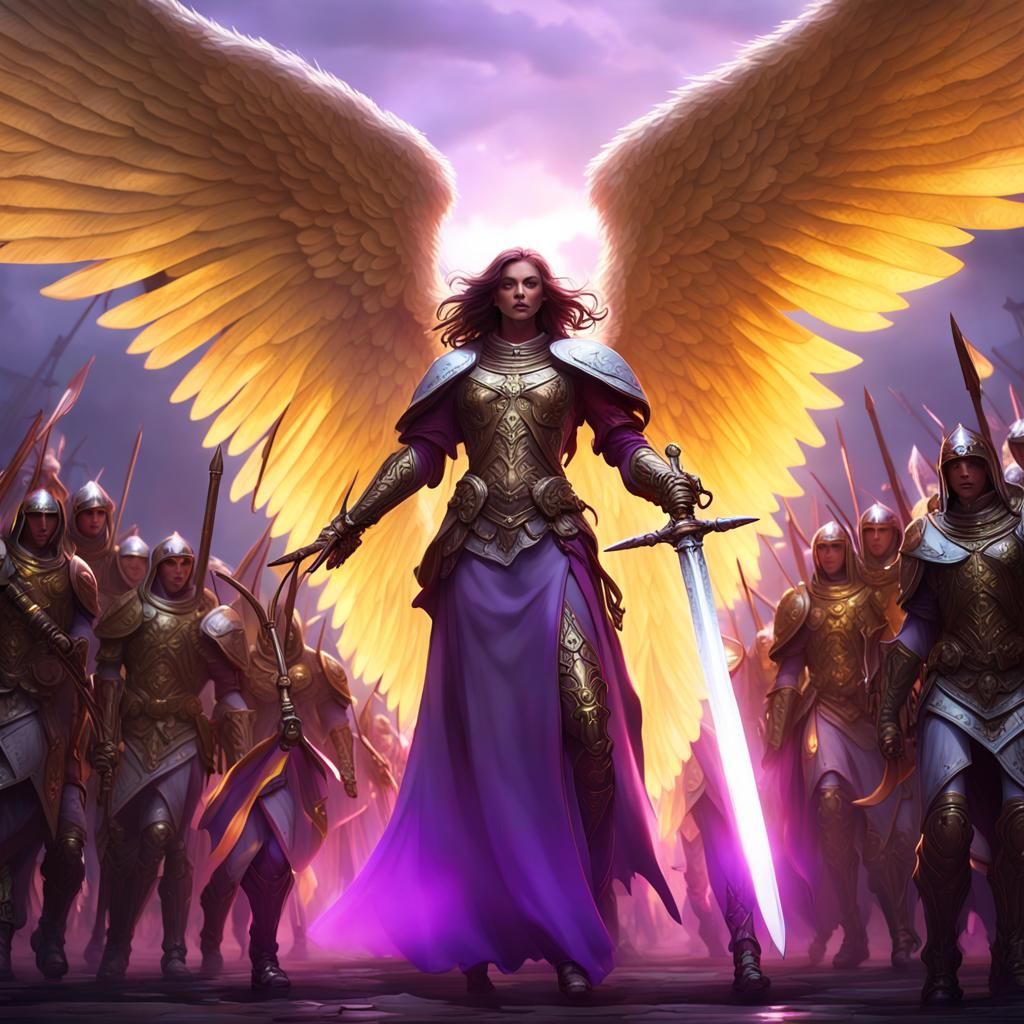 Templar Angel Leads Army in Dark Fantasy Art
