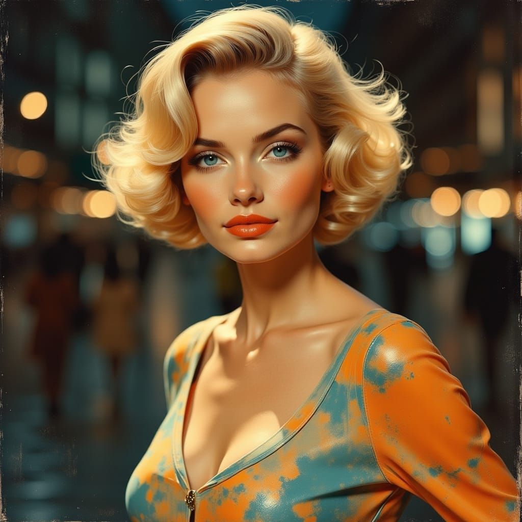 Brigitte Bardot Style Portrait with Amber and Teal Tones