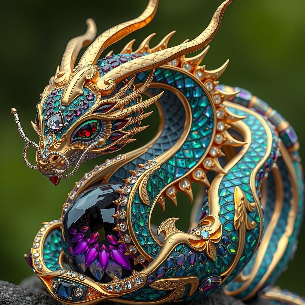 Bejeweled Fabergé Serpent in Klimt Style