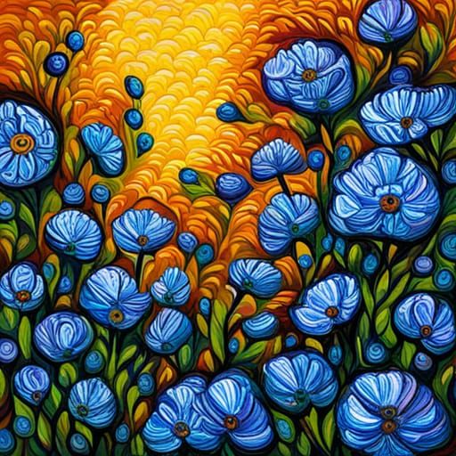 Blue Flowers in Expressionist Neo-Impressionism
