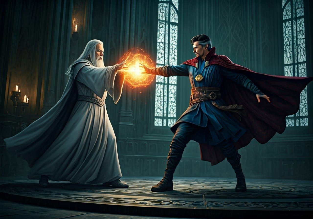 Doctor Strange in an epic battle against Saruman the White