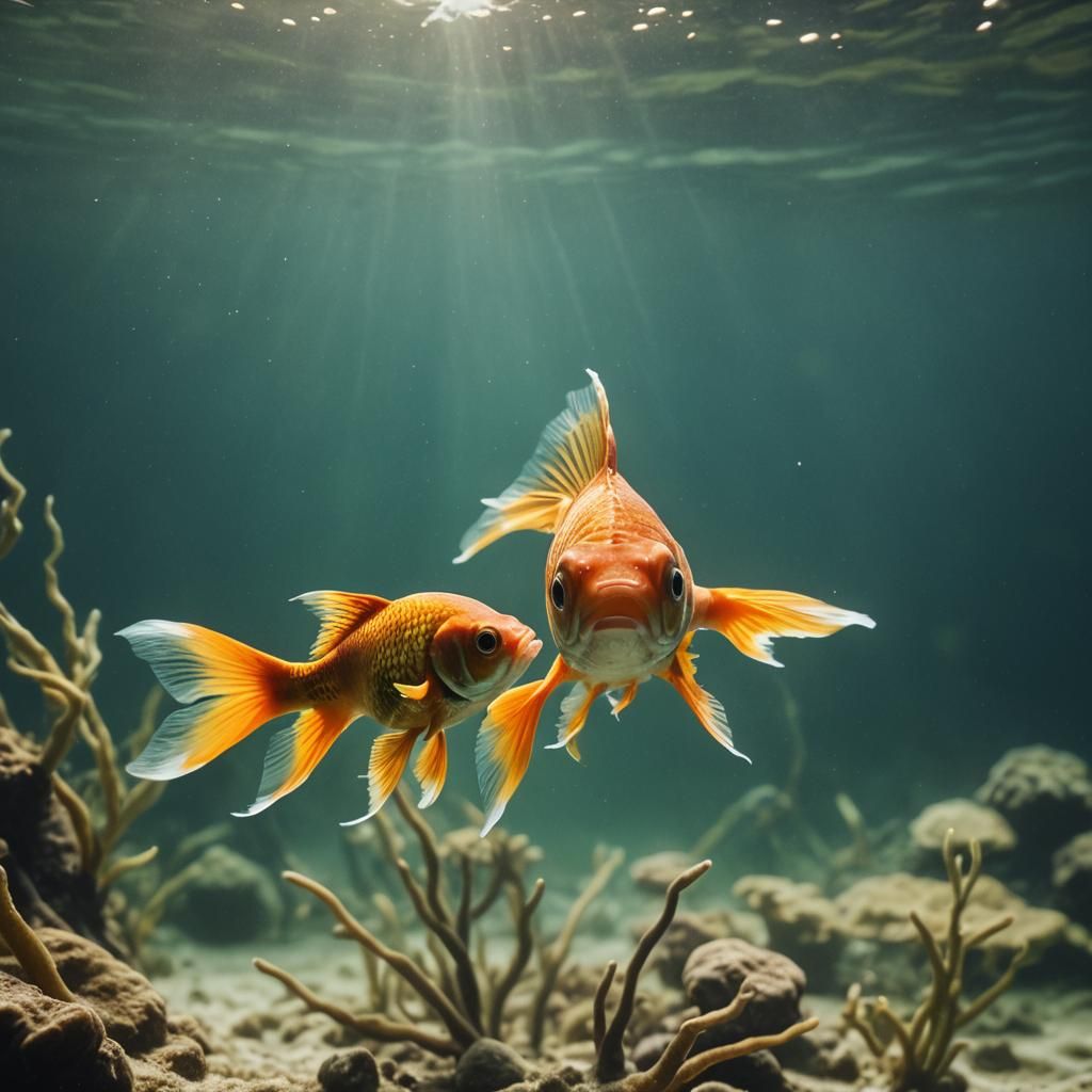 Goldfish Swimming Underwater in Cinematic Style