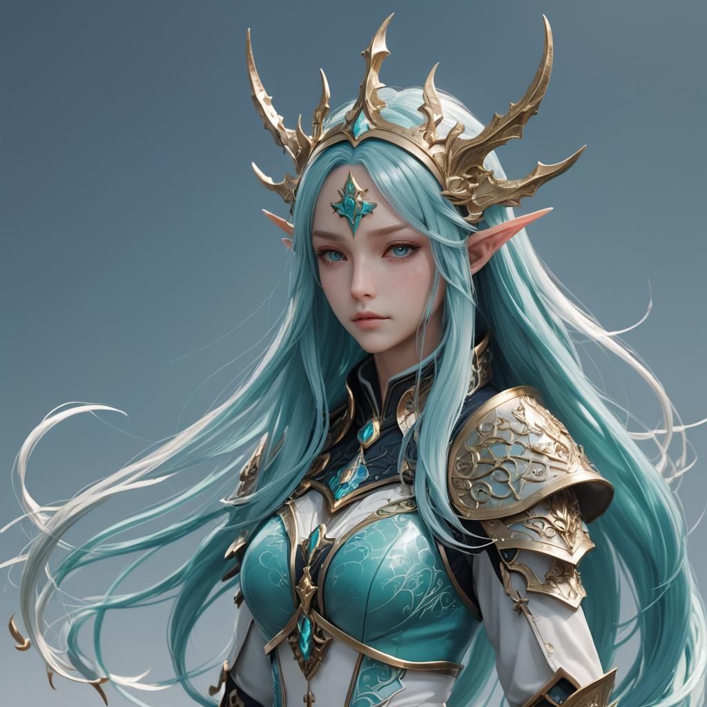 Aqua Sea Elf Cleric/Ranger in 3D Anime Art