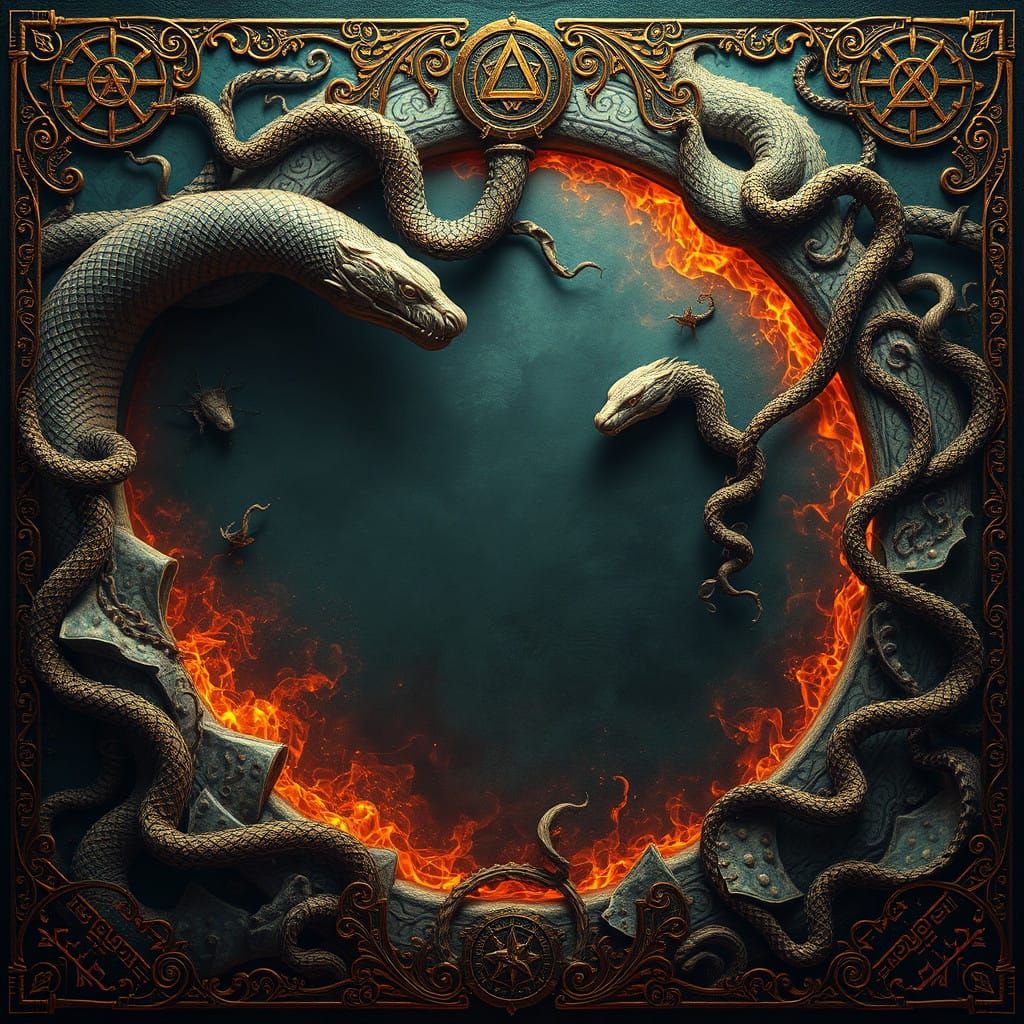 Ethereal Border of Serpents and Vines in a Detailed Matte Pa...