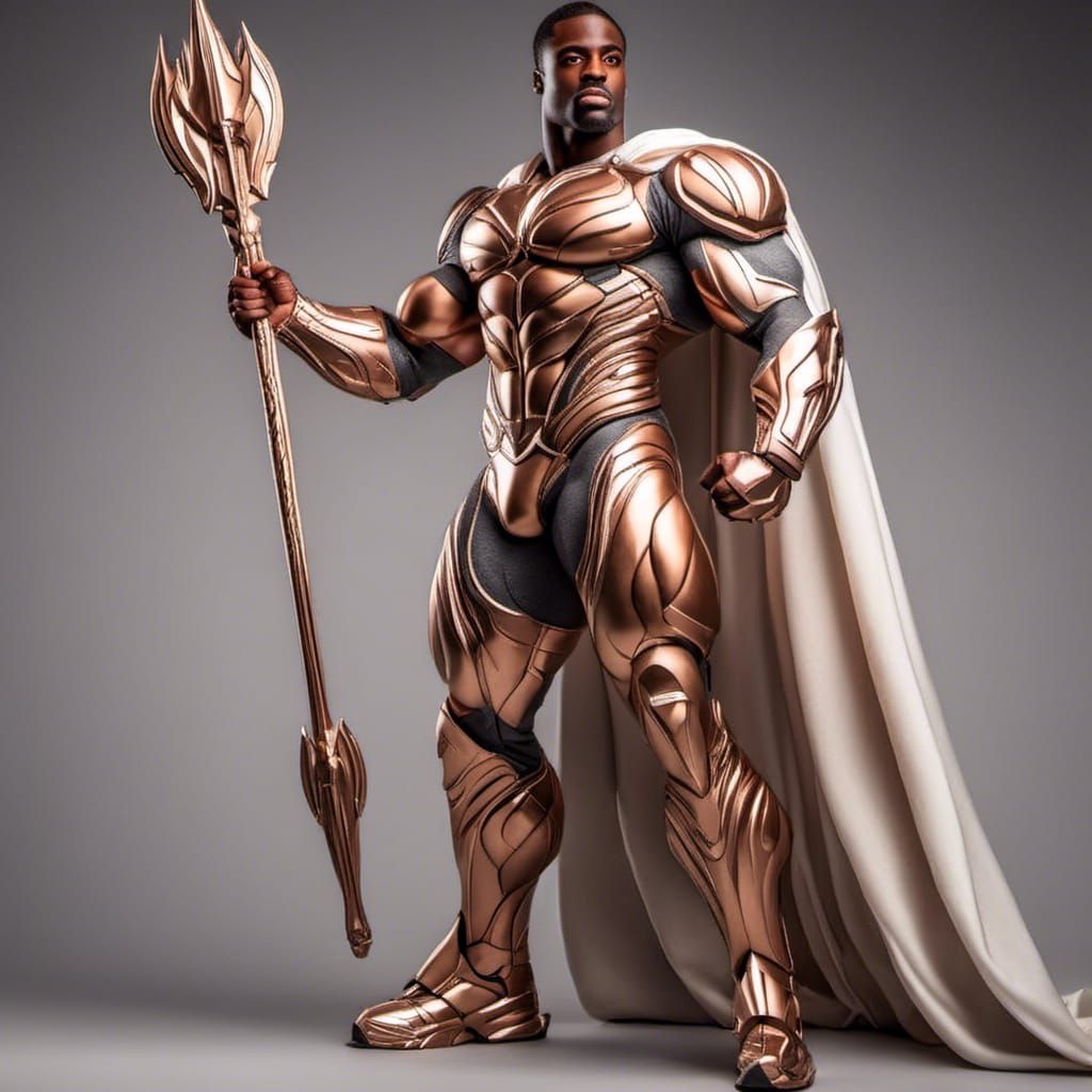 Armored Bodybuilder Posing with Muscle Definition