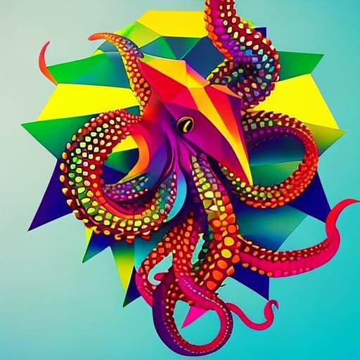 Prism-Skinned Octopus of Triangles in Saturated Color