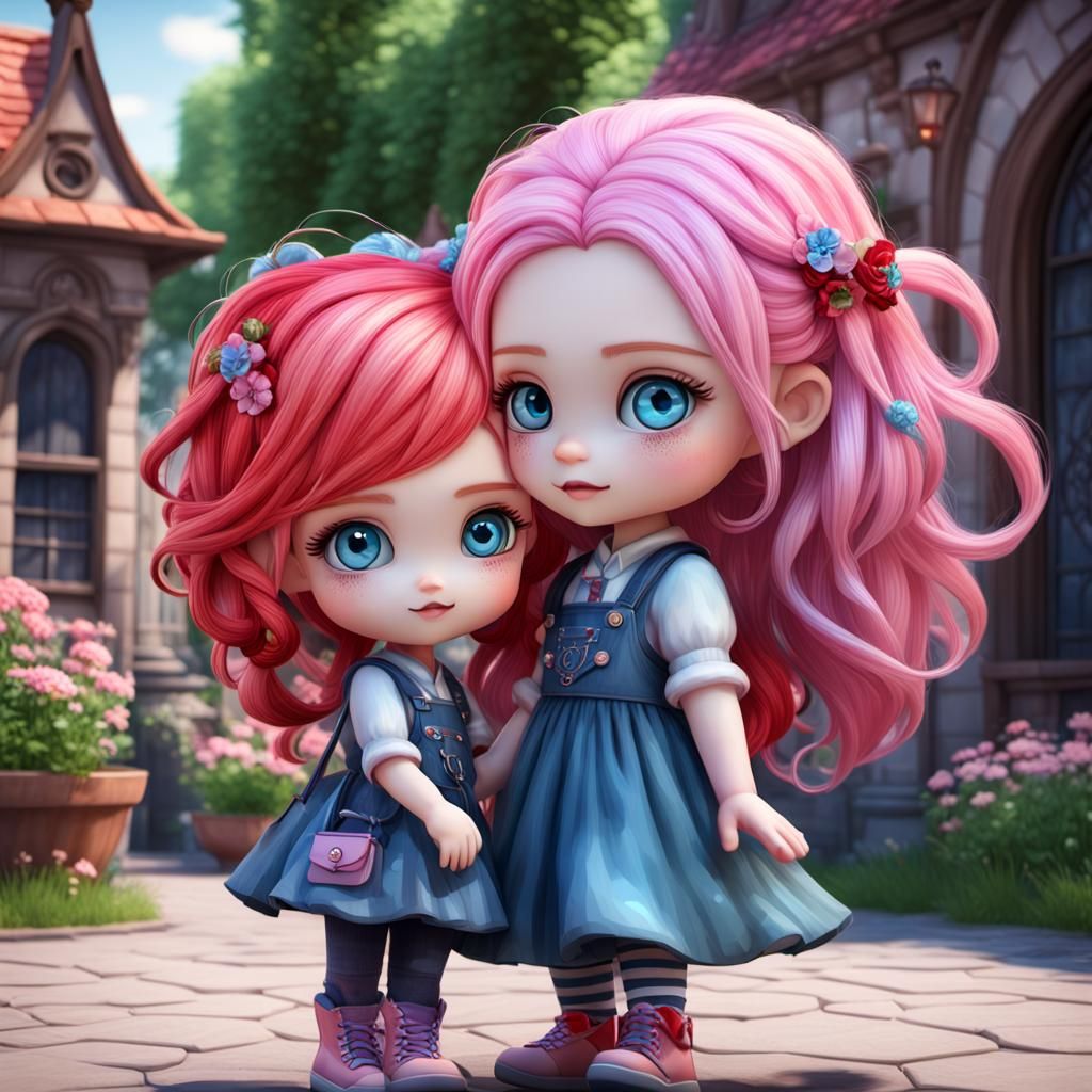 Chibi Mom and Daughter in Whimsical Gothic Style