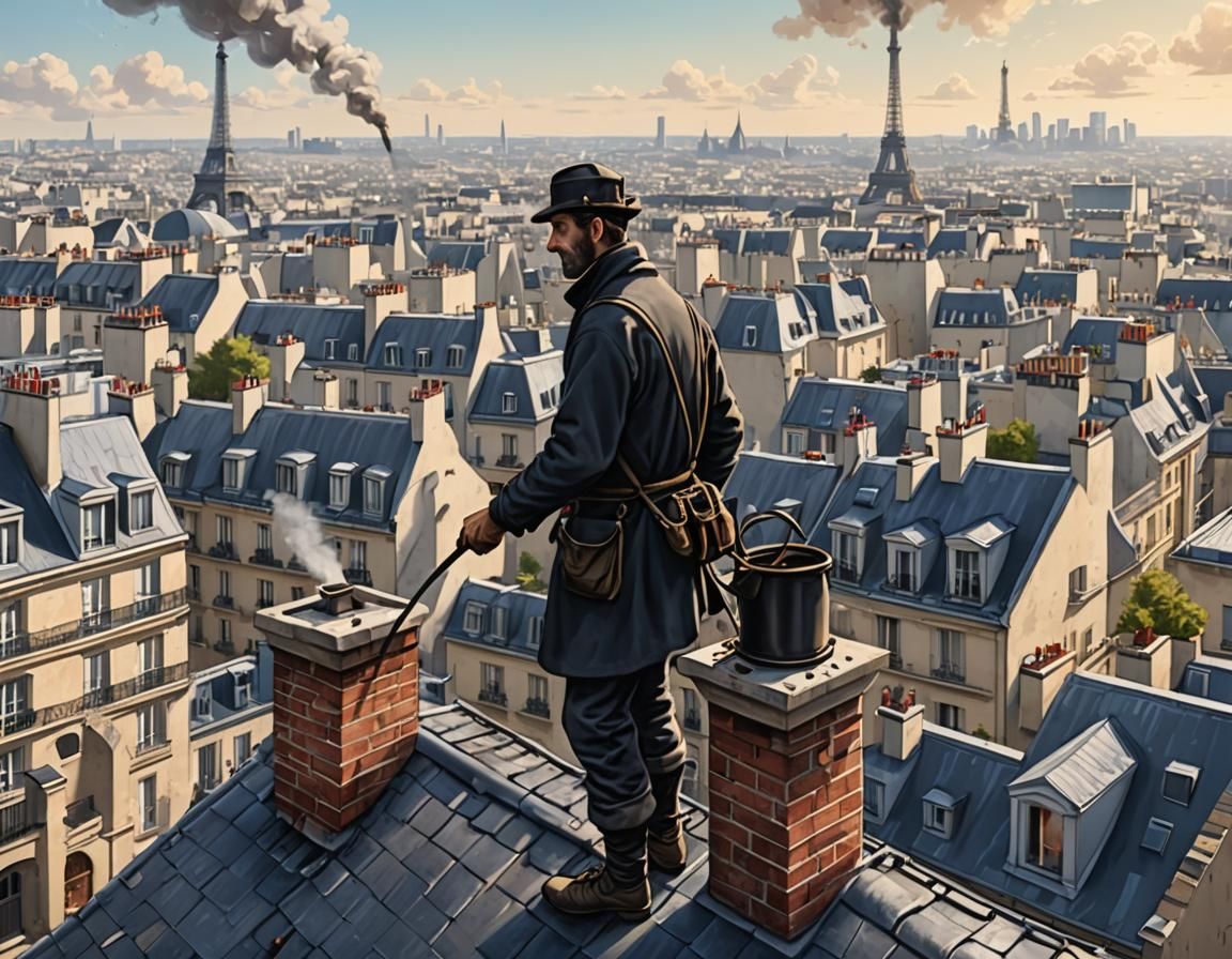 Chimney Sweep Over Paris: A 4K Illustration