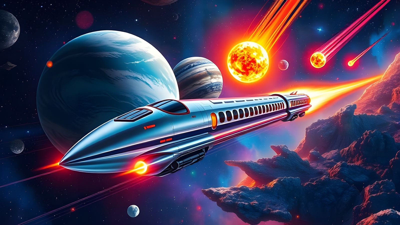Space Age Train Zooms Through the Cosmos