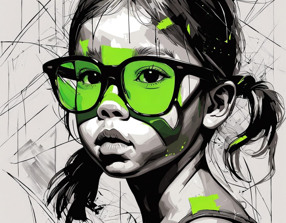 Energetic Girl with Neon Glasses Punches Forward