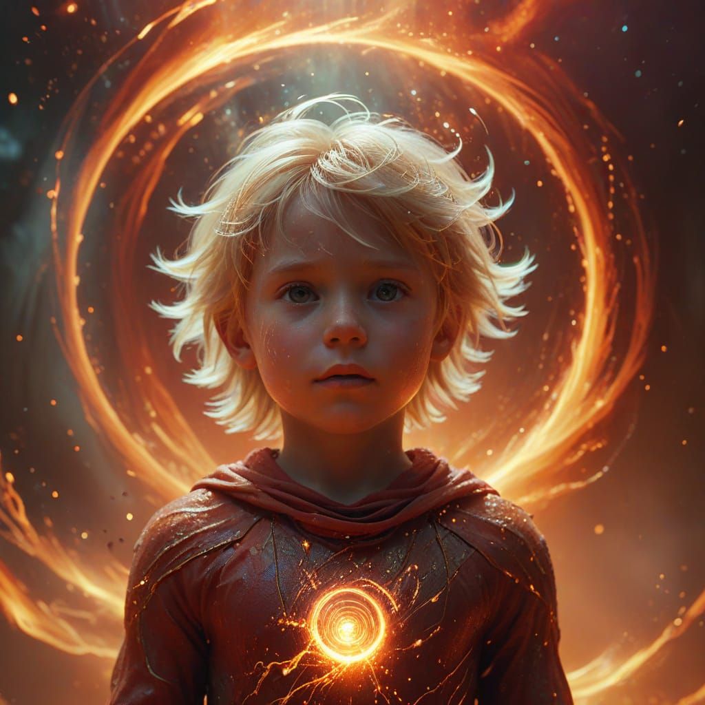 Child in Spectral Vortex with God Rays