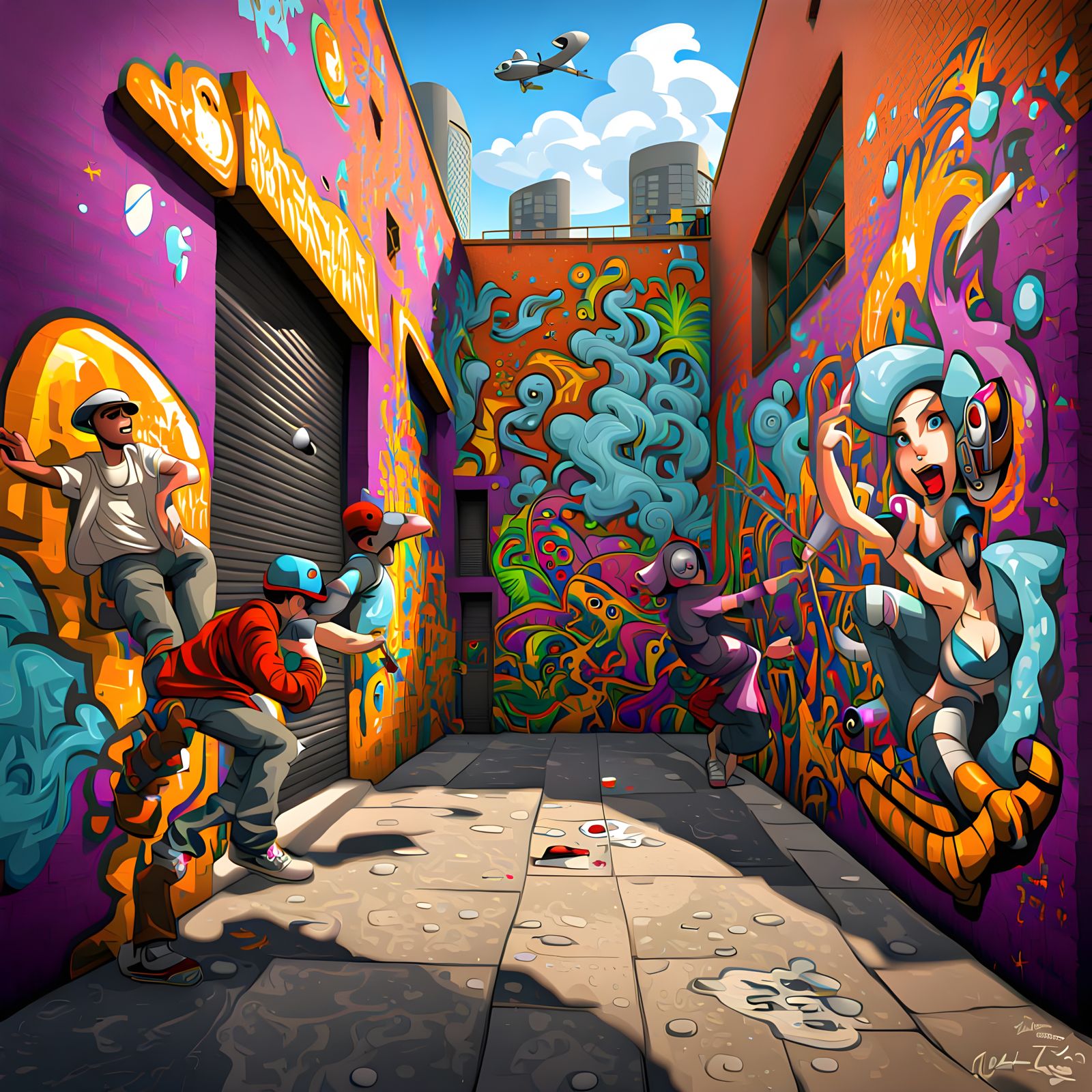 Vibrant Graffiti Mural Stepping into Reality