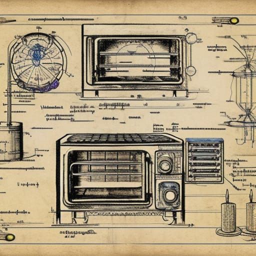 Steampunk Oven Schematic Diagram in Blueprint Style