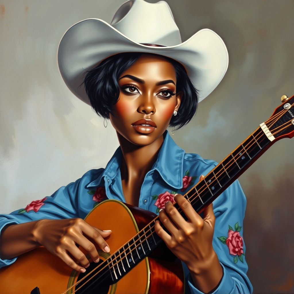Impressionistic Painting of Woman with Guitar