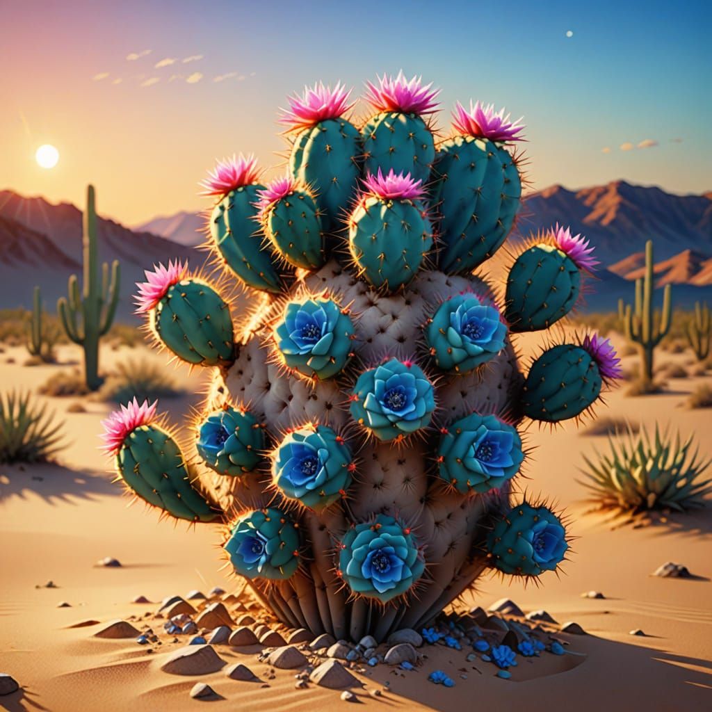 Vibrant Cactus in Desert, Airbrush Splatter Art