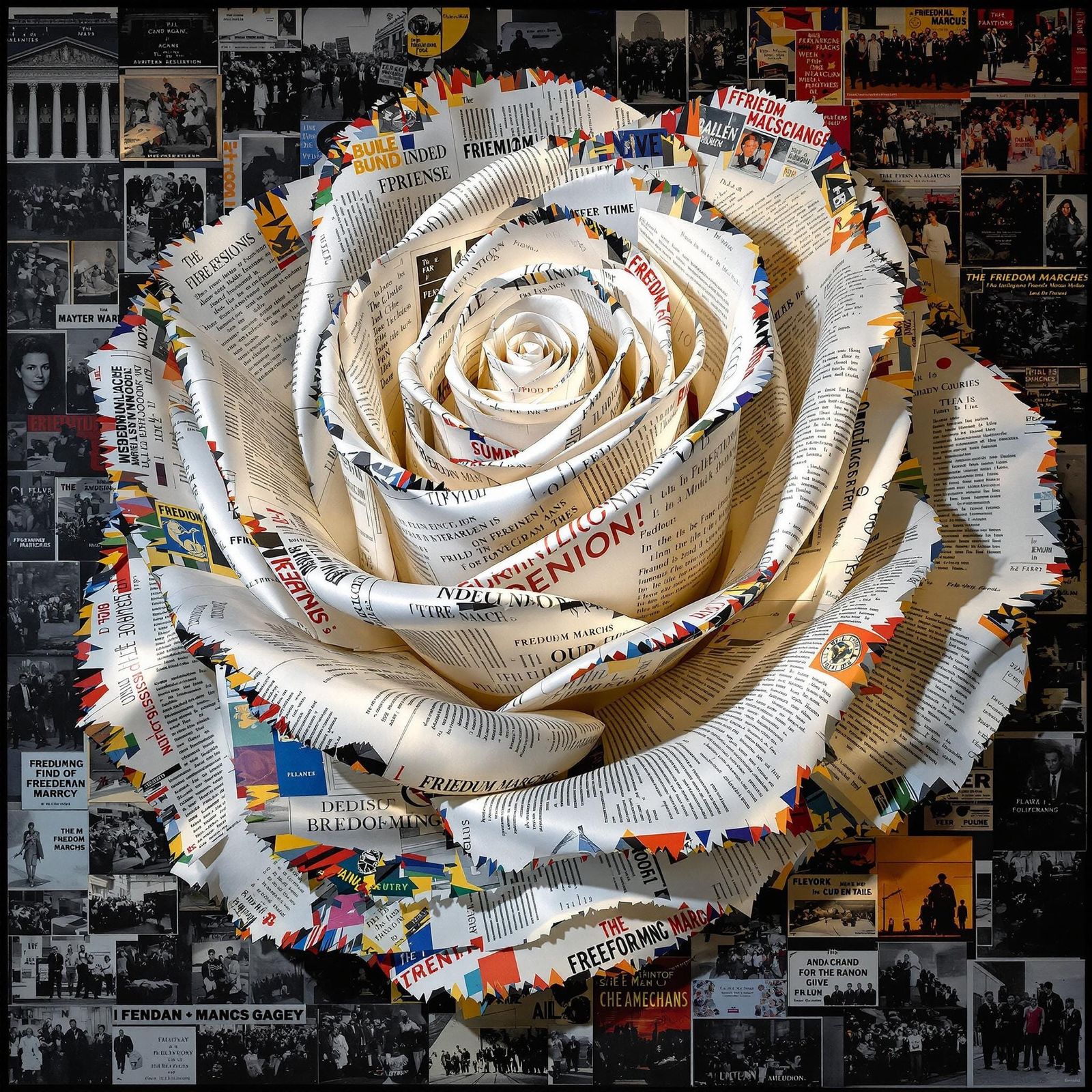 White Rose Sculpture with Resistance Pamphlets