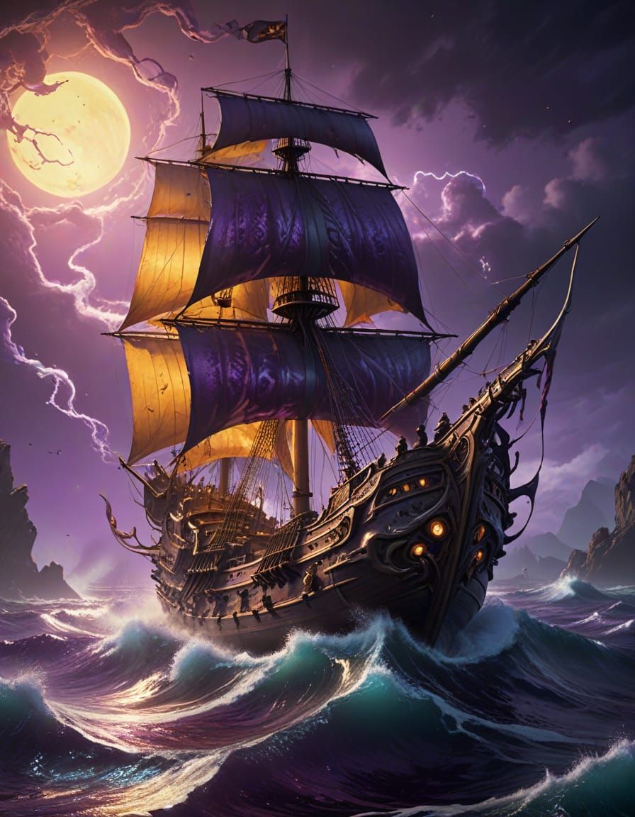 Sail ship designed by Leonardo da Vinci and H.R. Giger.