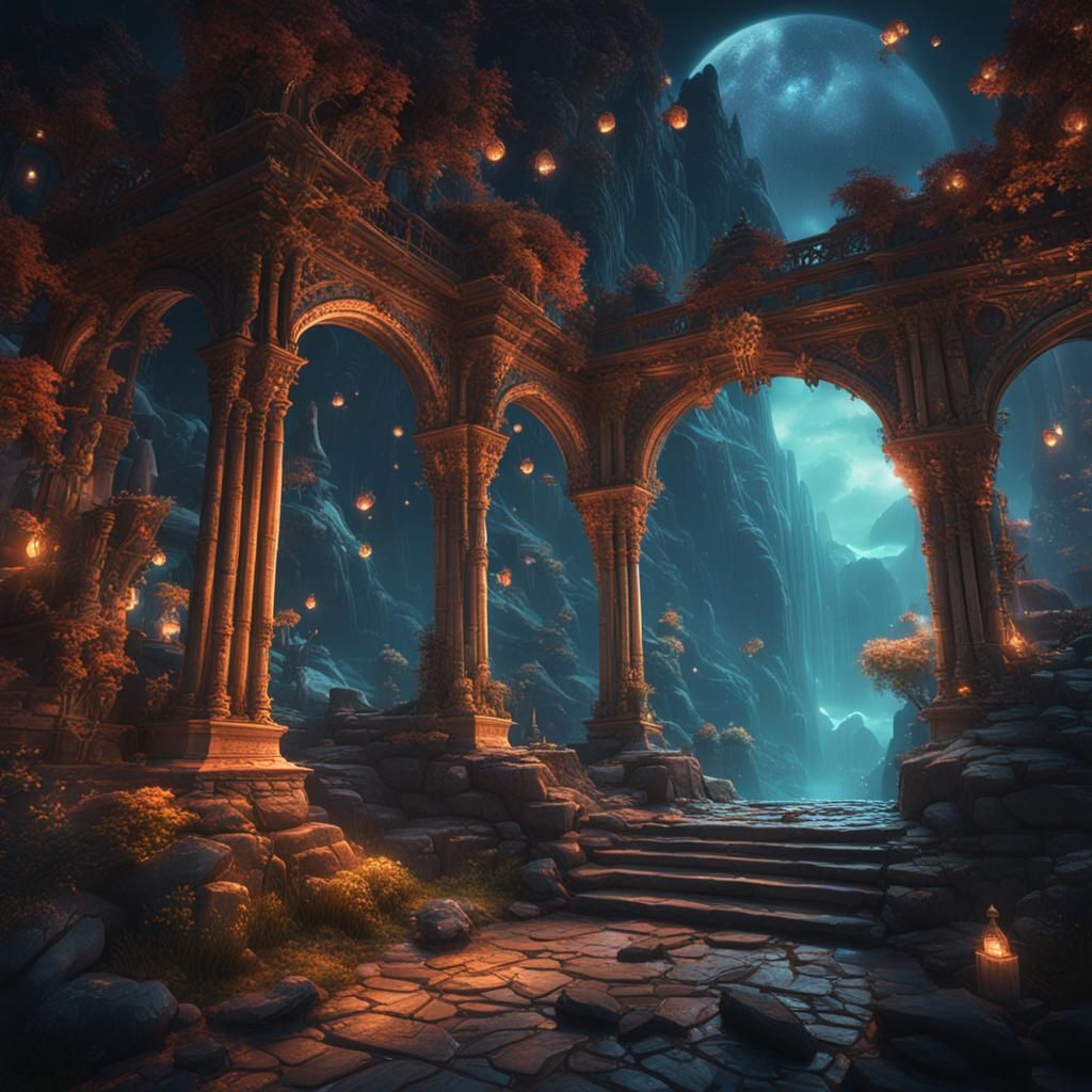 Fantastical Dreamscape in Deep Color, Detailed Matte Paintin...