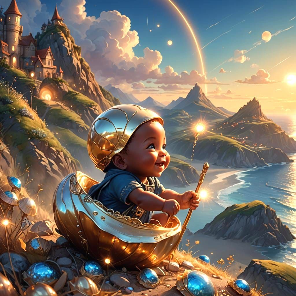 Magical Baby Born in Shell with Ocean View