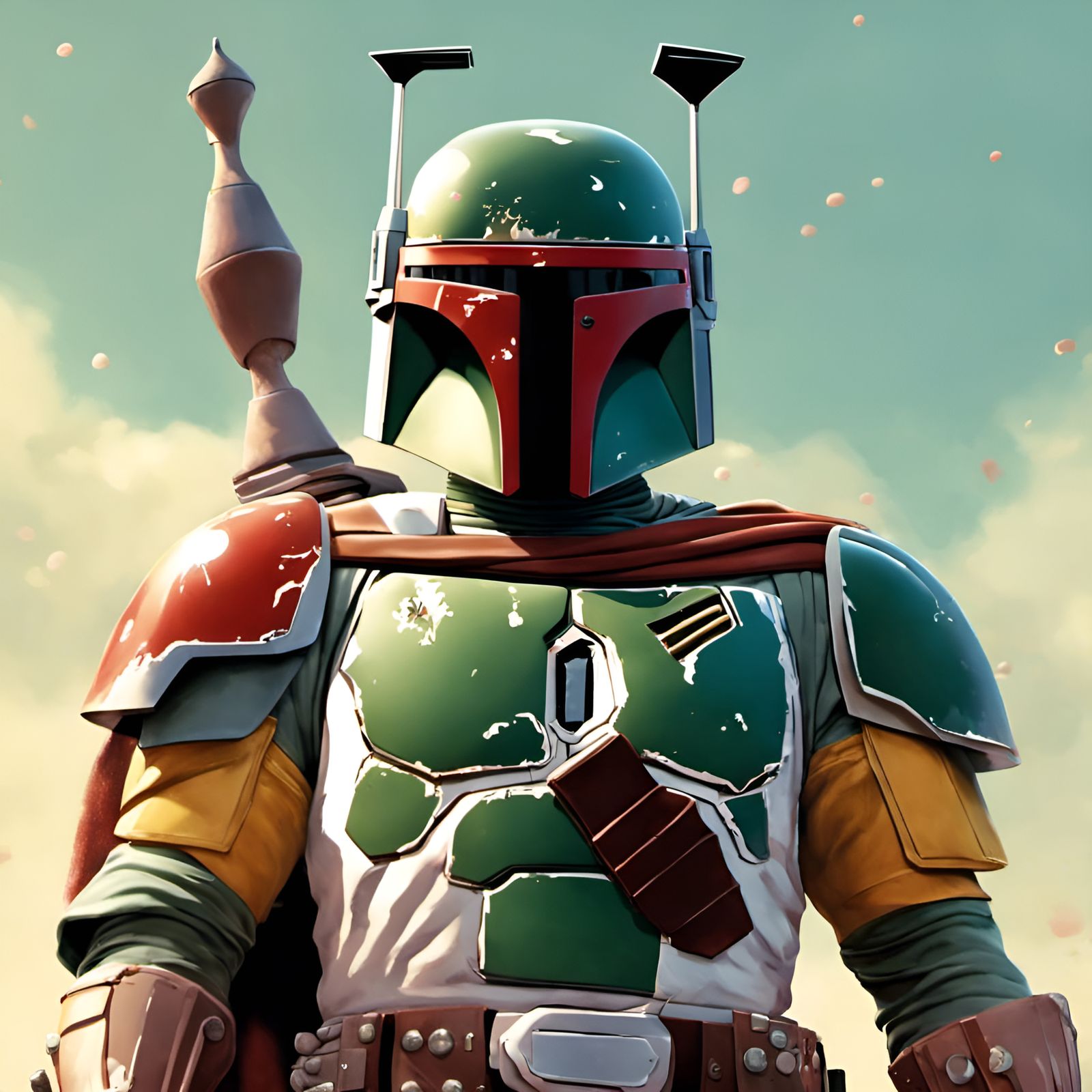 Muscular Boba Fett Portrait in Digital Illustration Style