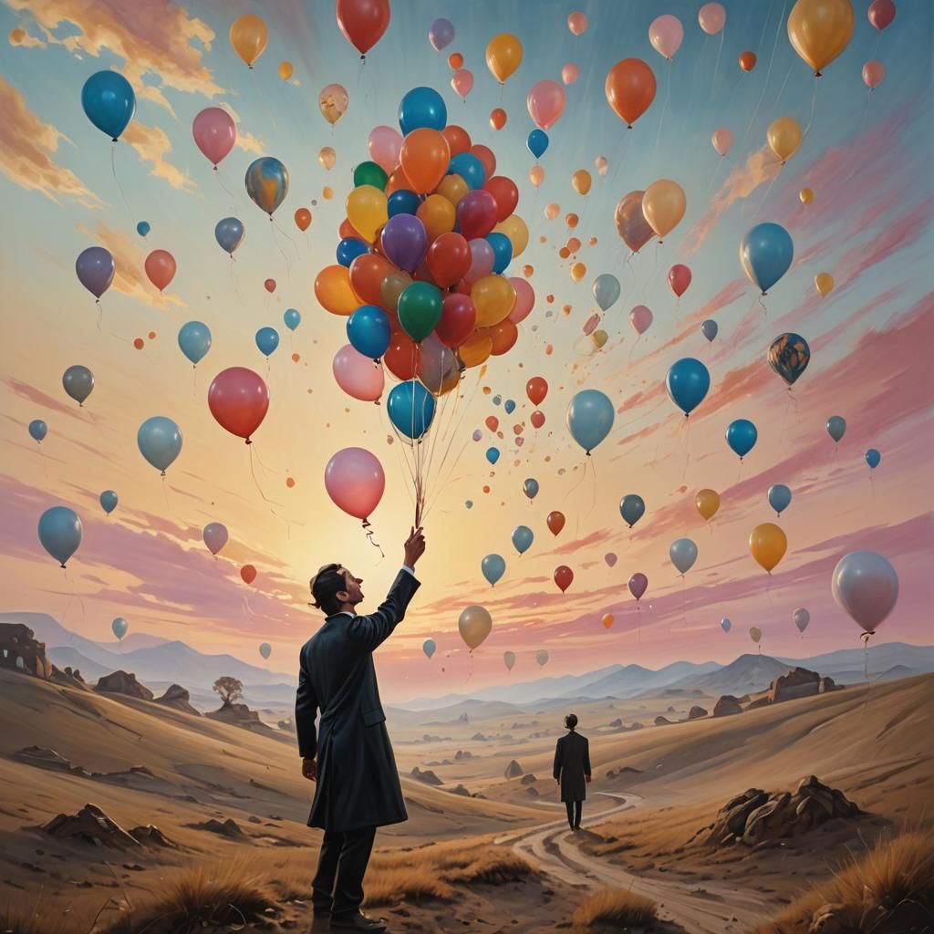 Releasing Balloons in a Surreal Landscape
