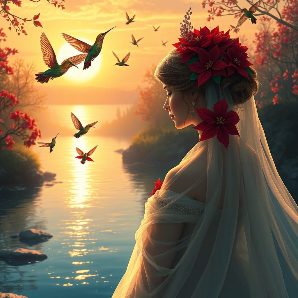 Regal Princess in Red Poinsettia Tiara, Unreal Engine 5 Matt...