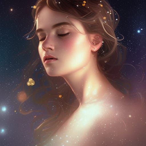 Dreamy Starry Sky with Hearts and Roses