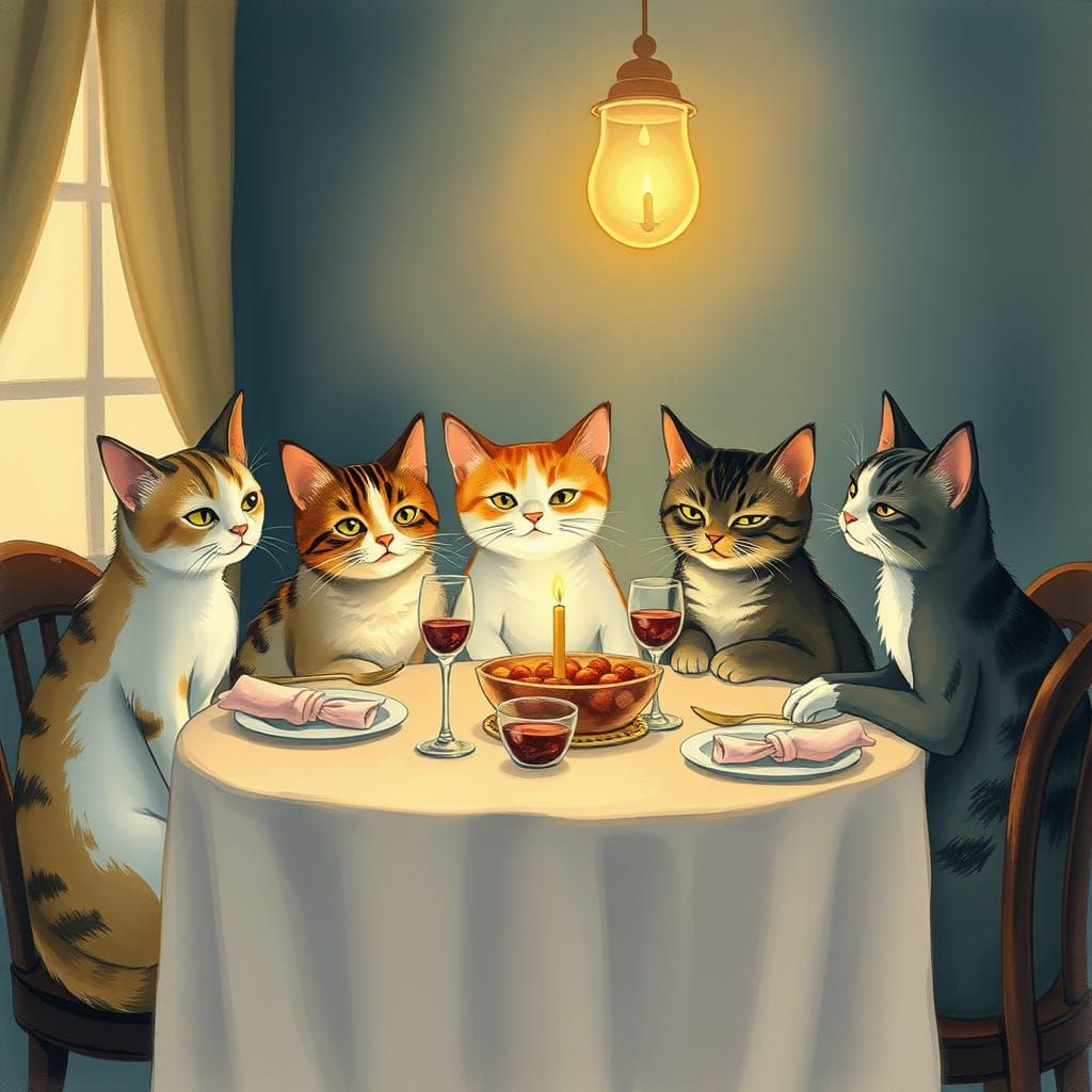 Cats' Candlelit Supper: Whimsical Beatrix Potter Style