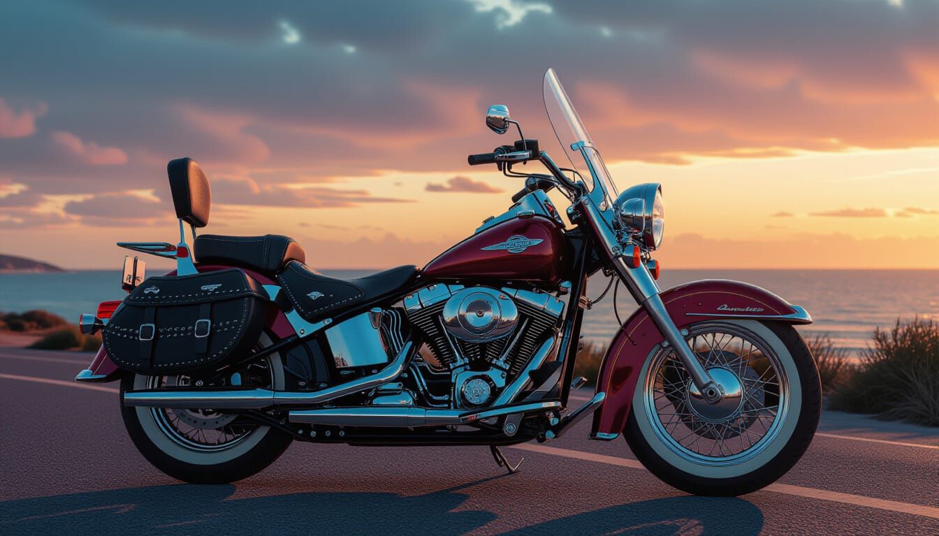 Vintage Motorcycle on Coastal Road at Dusk